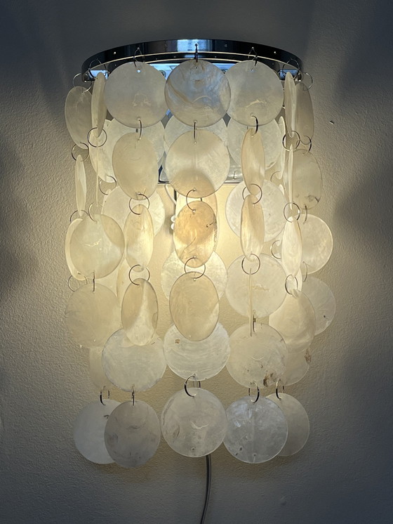 Image 1 of Set Of 2 Capiz Shell Wall Lights Silver Frame Pearl