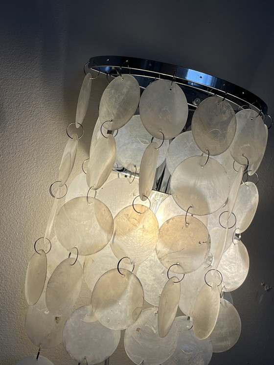 Image 1 of Set Of 2 Capiz Shell Wall Lights Silver Frame Pearl