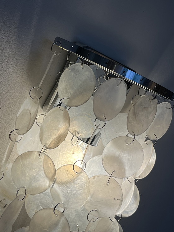 Image 1 of Set Of 2 Capiz Shell Wall Lights Silver Frame Pearl