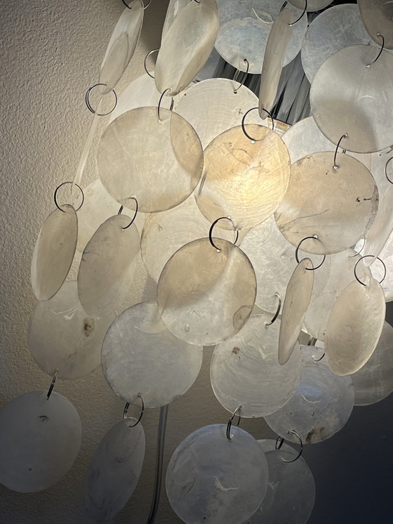 Image 1 of Set Of 2 Capiz Shell Wall Lights Silver Frame Pearl