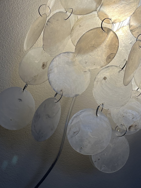 Image 1 of Set Of 2 Capiz Shell Wall Lights Silver Frame Pearl