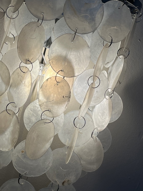 Image 1 of Set Of 2 Capiz Shell Wall Lights Silver Frame Pearl