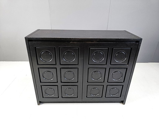 Black brutalist side cabinet, 1970s