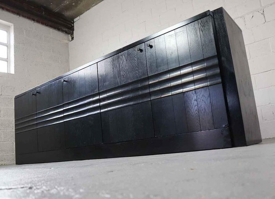 Image 1 of Brutalist ebonized sideboard with five graphical door panels, 1970's