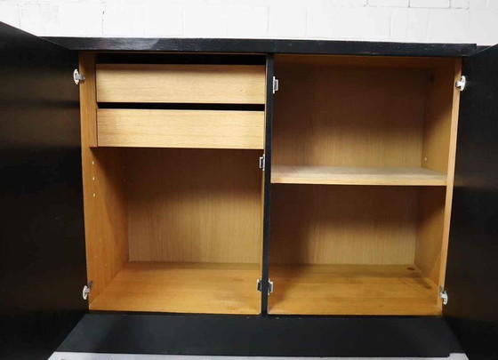 Image 1 of Brutalist ebonized sideboard with five graphical door panels, 1970's