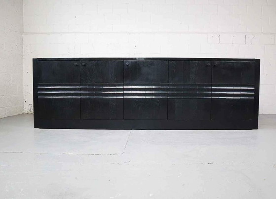 Image 1 of Brutalist ebonized sideboard with five graphical door panels, 1970's