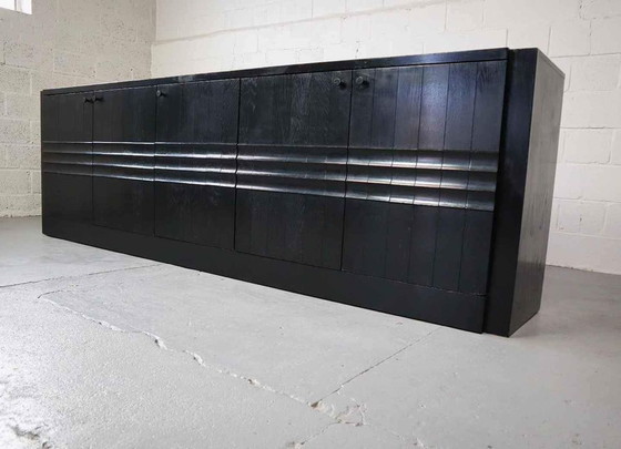 Image 1 of Brutalist ebonized sideboard with five graphical door panels, 1970's