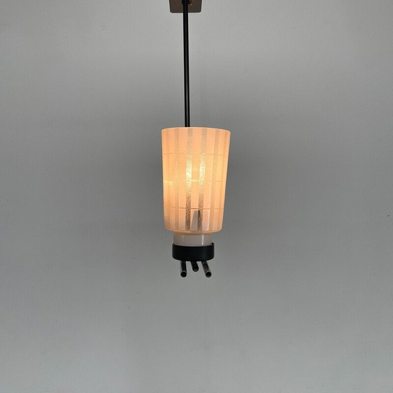 Image 1 of Mid-century chrome, metal and glass chandelier, Czechoslovakia 1970s