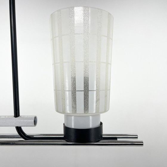 Image 1 of Mid-century chrome, metal and glass chandelier, Czechoslovakia 1970s