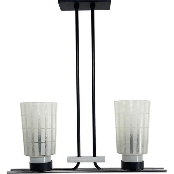 Image 1 of Mid-century chrome, metal and glass chandelier, Czechoslovakia 1970s