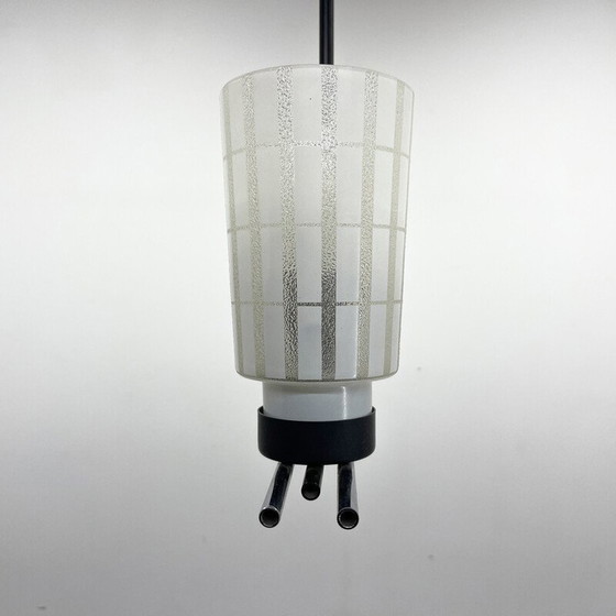 Image 1 of Mid-century chrome, metal and glass chandelier, Czechoslovakia 1970s