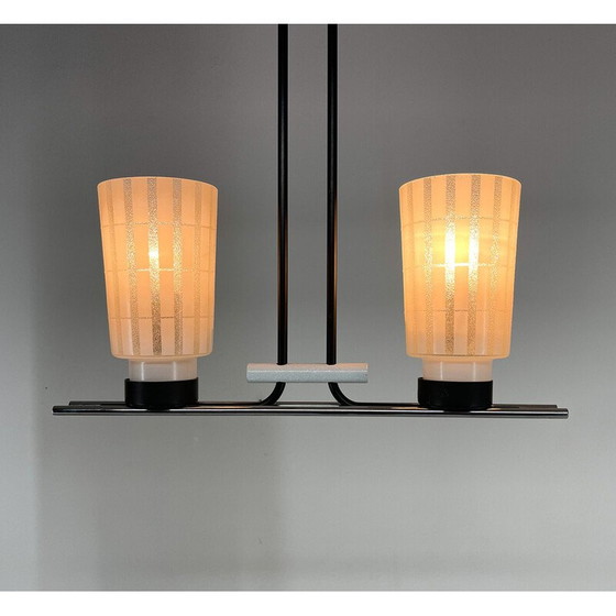 Image 1 of Mid-century chrome, metal and glass chandelier, Czechoslovakia 1970s