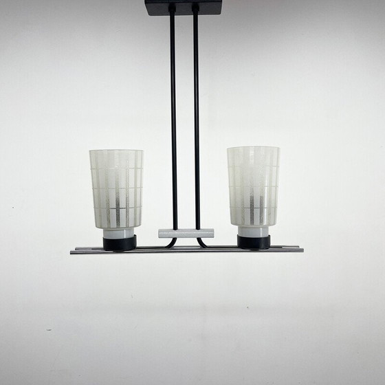Image 1 of Mid-century chrome, metal and glass chandelier, Czechoslovakia 1970s