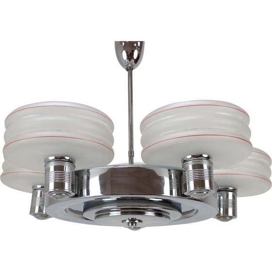 Image 1 of Vintage art deco metal and glass chandelier, Czechoslovakia 1930