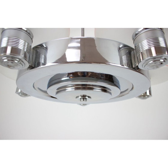 Image 1 of Vintage art deco metal and glass chandelier, Czechoslovakia 1930