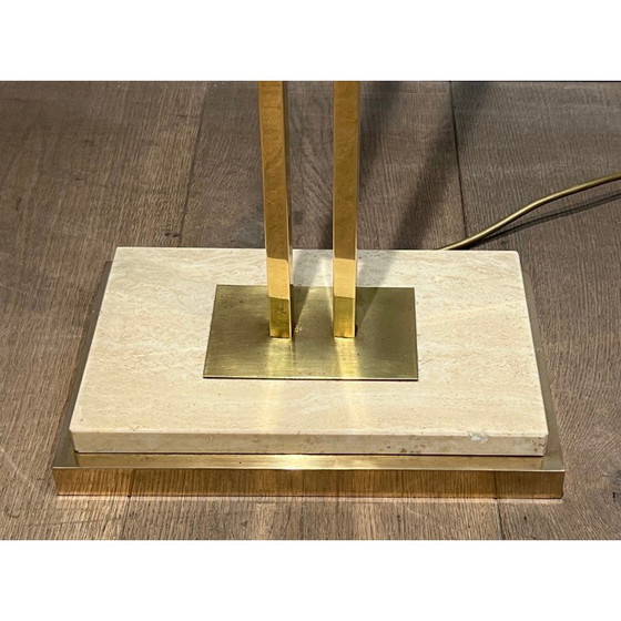 Image 1 of Lampada da terra vintage in parquet di ottone e travertino, Francia 1970