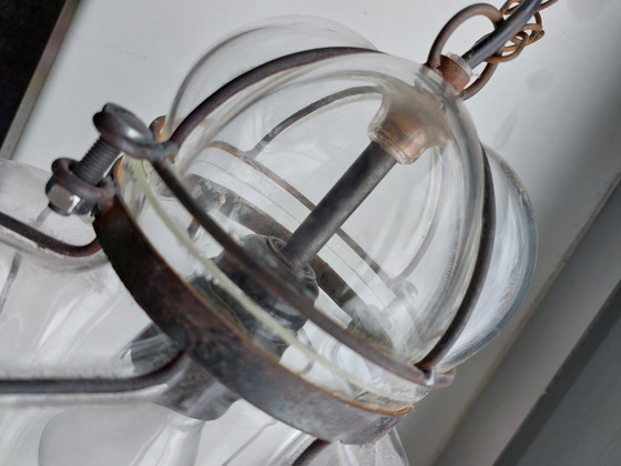 Image 1 of Italian Venetian hand-blown Wrought Iron Lantern