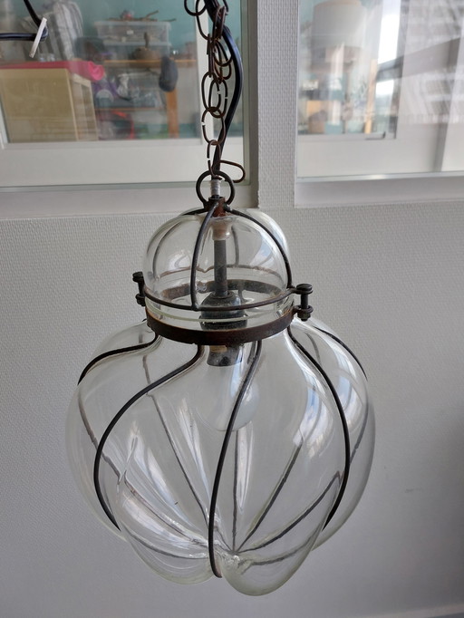 Italian Venetian hand-blown Wrought Iron Lantern