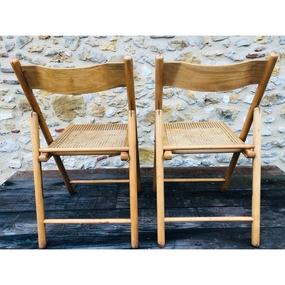 Image 1 of Pair of vintage folding chairs in bentwood and rattan canework for Habitat, 1970-1980