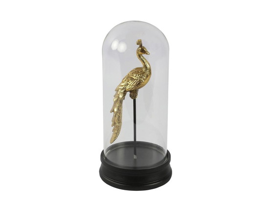 Image 1 of Golden Peacock Ornament Under Glass Bowl