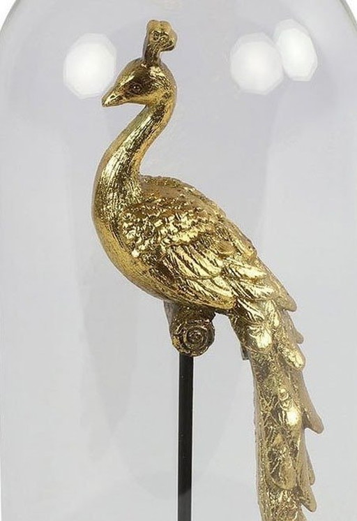 Golden Peacock Ornament Under Glass Bowl