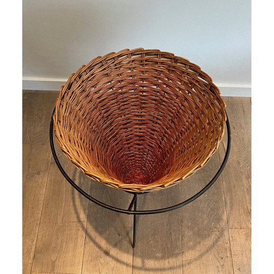 Image 1 of Conjunto de 3 jardineras vintage de metal lacado en negro y ratán, 1950