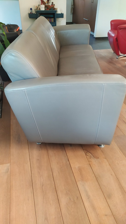 Gray Leather 3-Seater Sofa