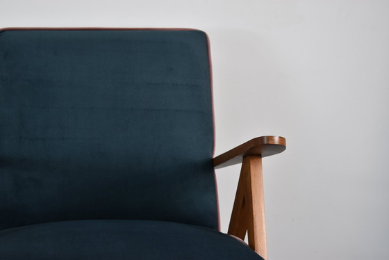 Image 1 of Restored Compass Chair, Canary Yellow Fabric, Pink Thread, Teak, 1960