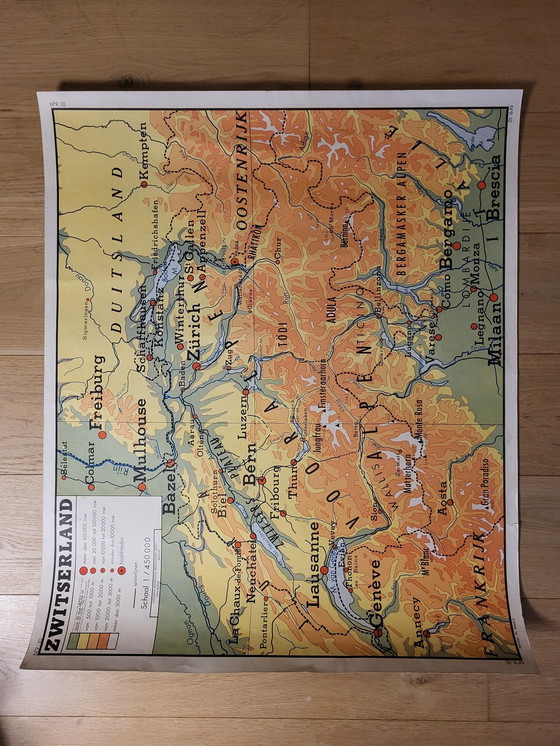 Image 1 of Old School Map France And Switzerland, 1980s