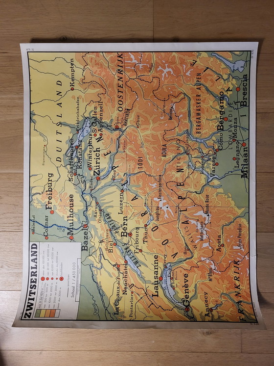 Image 1 of Old School Map France And Switzerland, 1980s