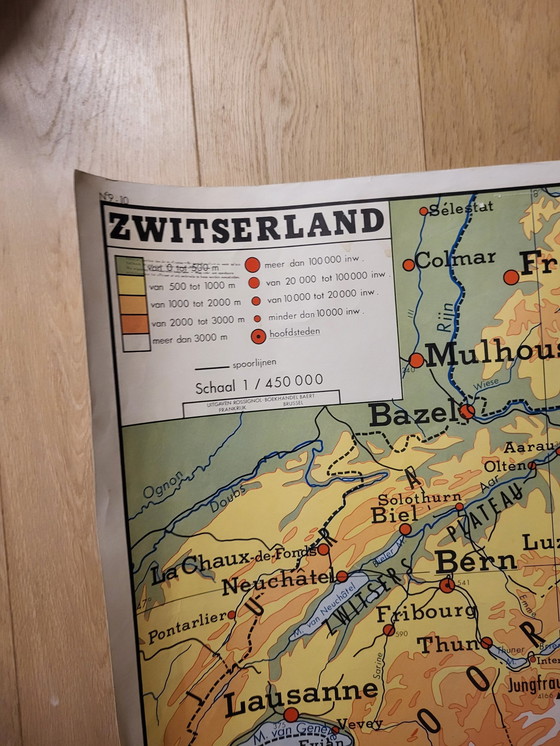 Image 1 of Old School Map France And Switzerland, 1980s