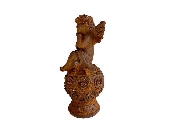 Image 1 of Rustic Sitting Angel On Sphere