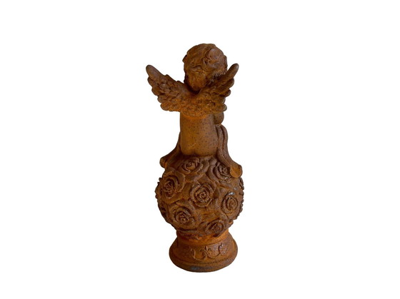 Image 1 of Rustic Sitting Angel On Sphere