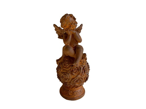 Rustic Sitting Angel On Sphere