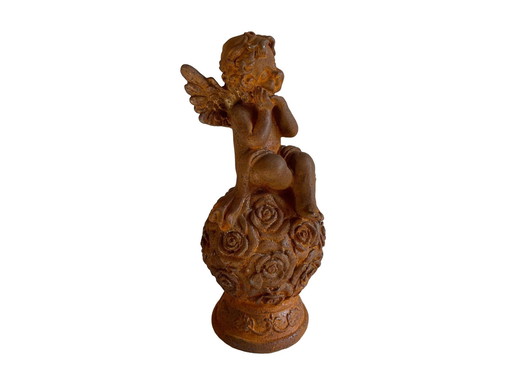 Rustic Sitting Angel On Sphere