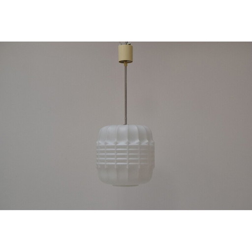 Vintage glass and metal suspension lamp, Czech 1960