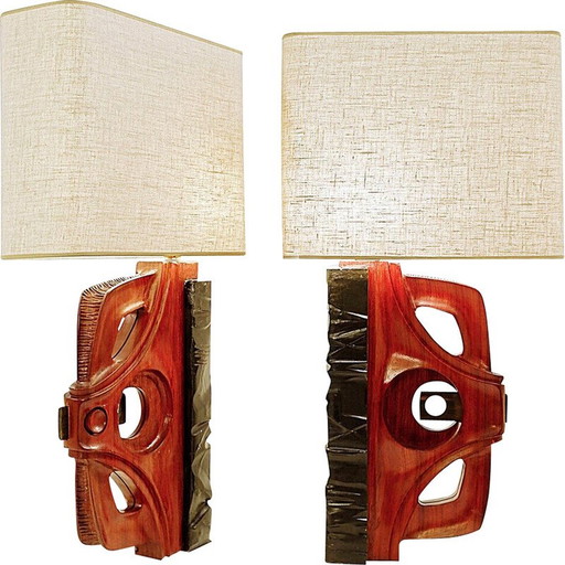 Coppia di lampade da tavolo vintage intagliate di Gianni Pinna, Italia, anni '70