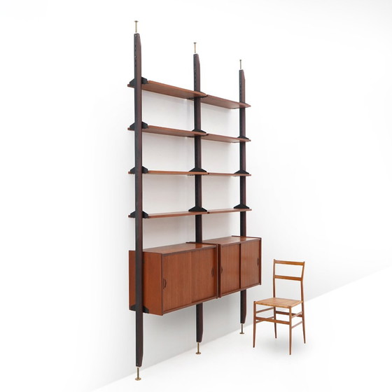 Image 1 of 2-Bay Floor-To-Ceiling Bookcase In Teak, 1960S