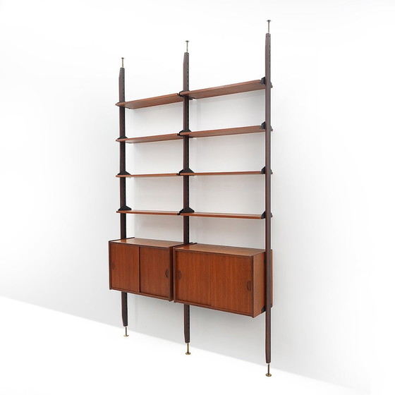 Image 1 of 2-Bay Floor-To-Ceiling Bookcase In Teak, 1960S