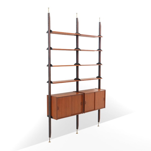 2-Bay Floor-To-Ceiling Bookcase In Teak, 1960S