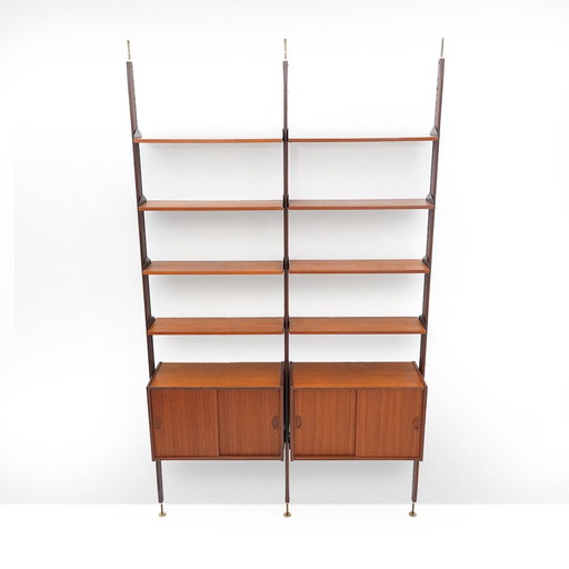 2-Bay Floor-To-Ceiling Bookcase In Teak, 1960S