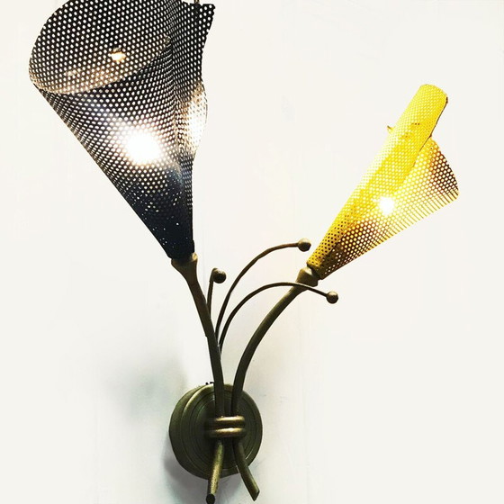 Image 1 of Lampada da parete vintage in ferro e ottone di Kobis e Lorence, 1950