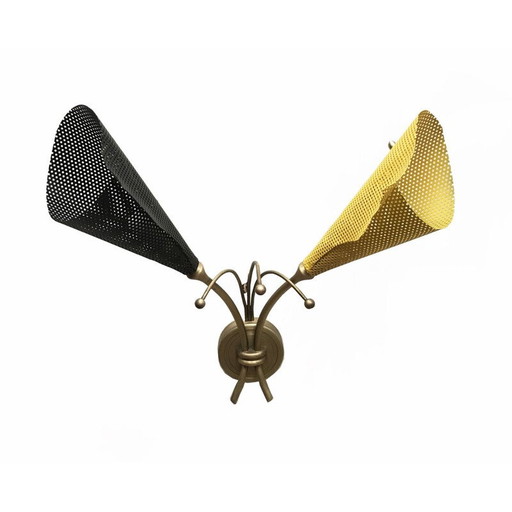 Lampada da parete vintage in ferro e ottone di Kobis e Lorence, 1950