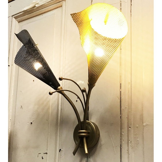 Image 1 of Lampada da parete vintage in ferro e ottone di Kobis e Lorence, 1950