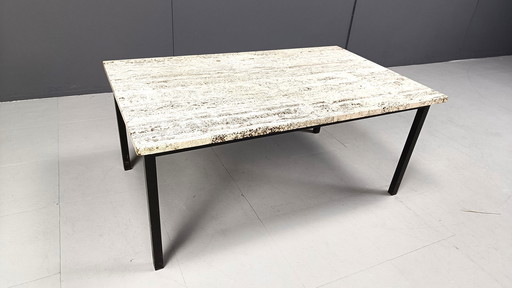 Mesa de centro vintage de travertino, años 70