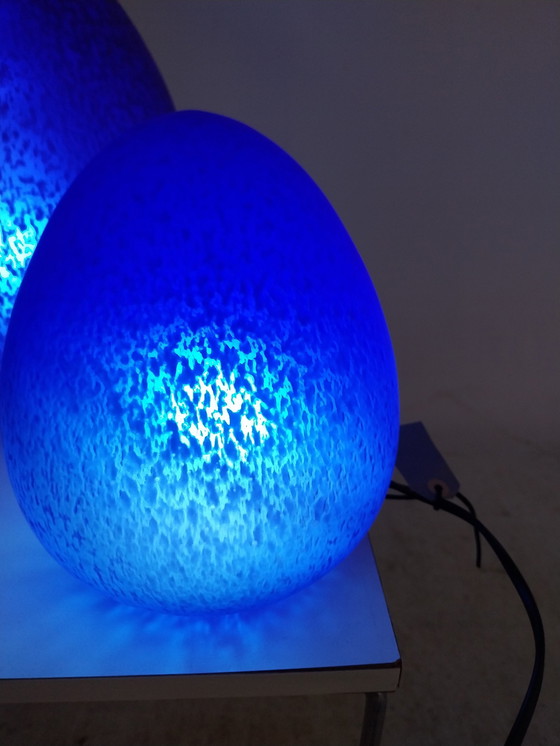 Image 1 of 1 Set W.P.L. Blue Egg Lamps 28Cm And 18Cm High.  In Good Original Condition.