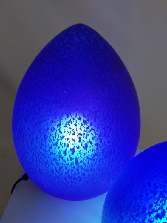 Image 1 of 1 Set W.P.L. Blue Egg Lamps 28Cm And 18Cm High.  In Good Original Condition.