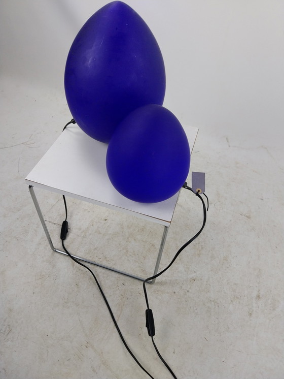 Image 1 of 1 Set W.P.L. Blue Egg Lamps 28Cm And 18Cm High.  In Good Original Condition.