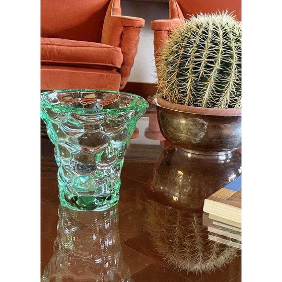 Image 1 of Vintage glass "honeycomb" vase by Pierre d'Avesn, France 1930