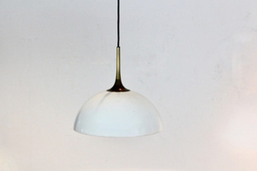 2x florian schulz brass and white-opal glass pendant lights